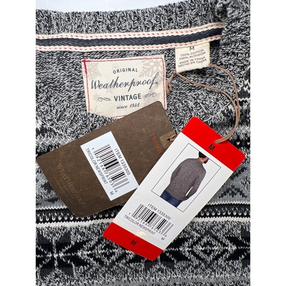 Weatherproof Sweater Mens Medium Gray Black Newsprint Crewneck Cotton NEW NWT - Picture 7 of 11